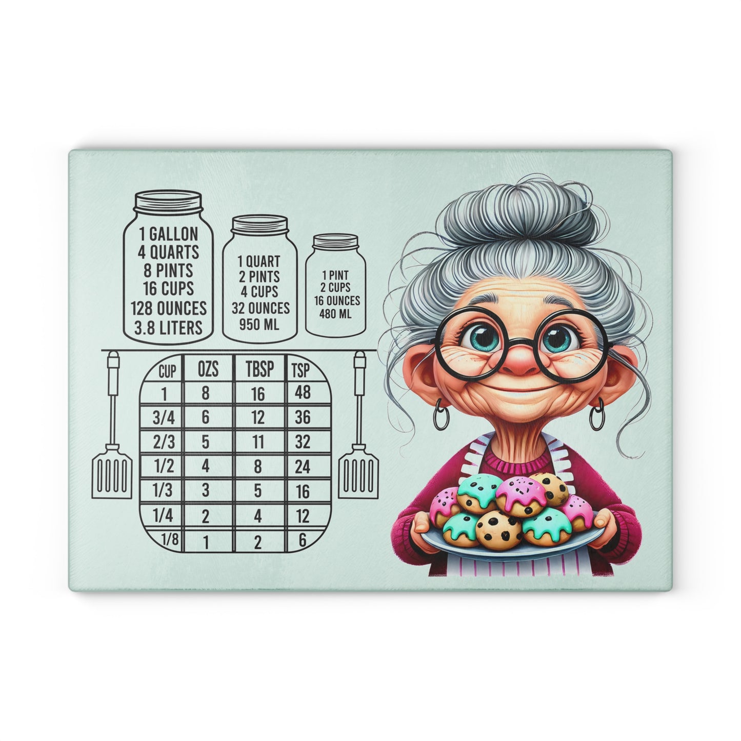 Whimsical Grandma Cooking Glass Cutting Board, Kitchen Decor, Gifts for Bakers, Funny Home Decor, Housewarming Gift