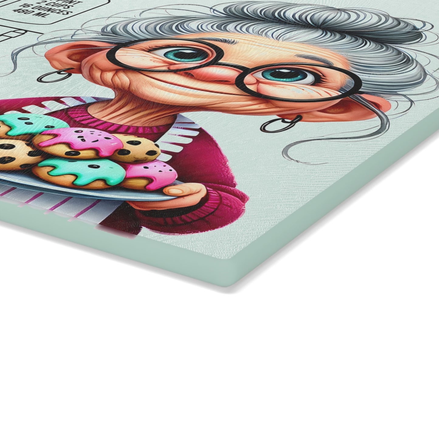 Whimsical Grandma Cooking Glass Cutting Board, Kitchen Decor, Gifts for Bakers, Funny Home Decor, Housewarming Gift