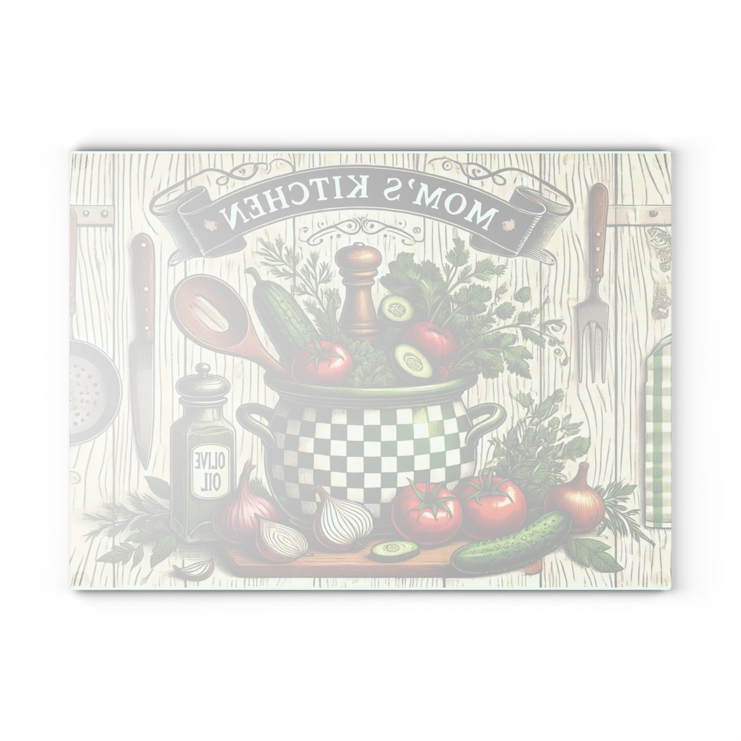 Rustic Kitchen Glass Cutting Board, Mom's Kitchen Decor, Unique Gift for Cooking Enthusiasts, Housewarming Gift, Farmhouse Kitchen