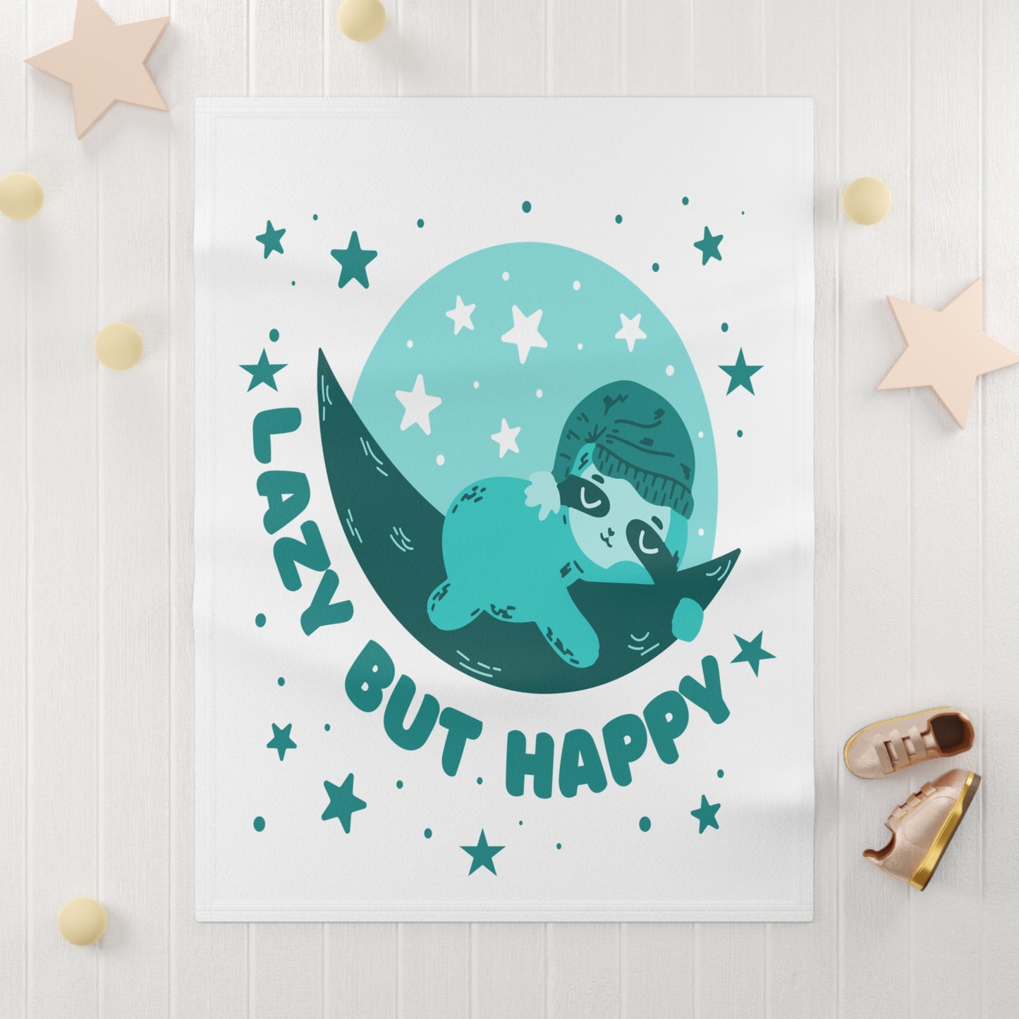 Lazy but Happy Sloth Baby Blanket, Cozy Nursery Decor, Ideal Baby Shower Gift, Soft Fleece Throw, Bedtime Snuggle Blanket