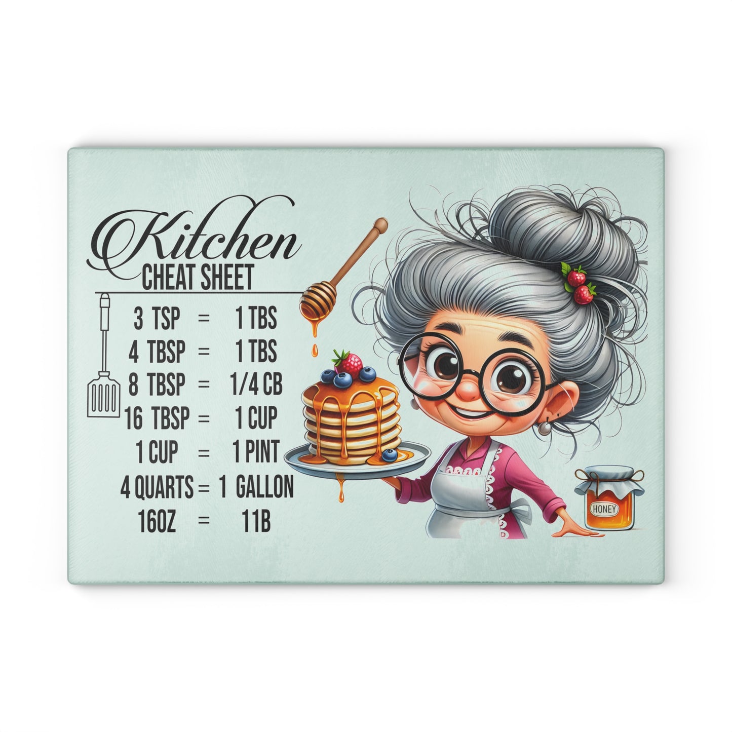 Charming Grandma Kitchen Cutting Board, Kitchen Decor, Cooking Gift, Unique Housewarming Gift, Chef Cheat Sheet Glass Board