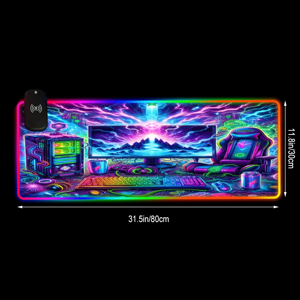 Cyber PC Gaming setup Wireless Charging RGB Mouse Pad (8:3)