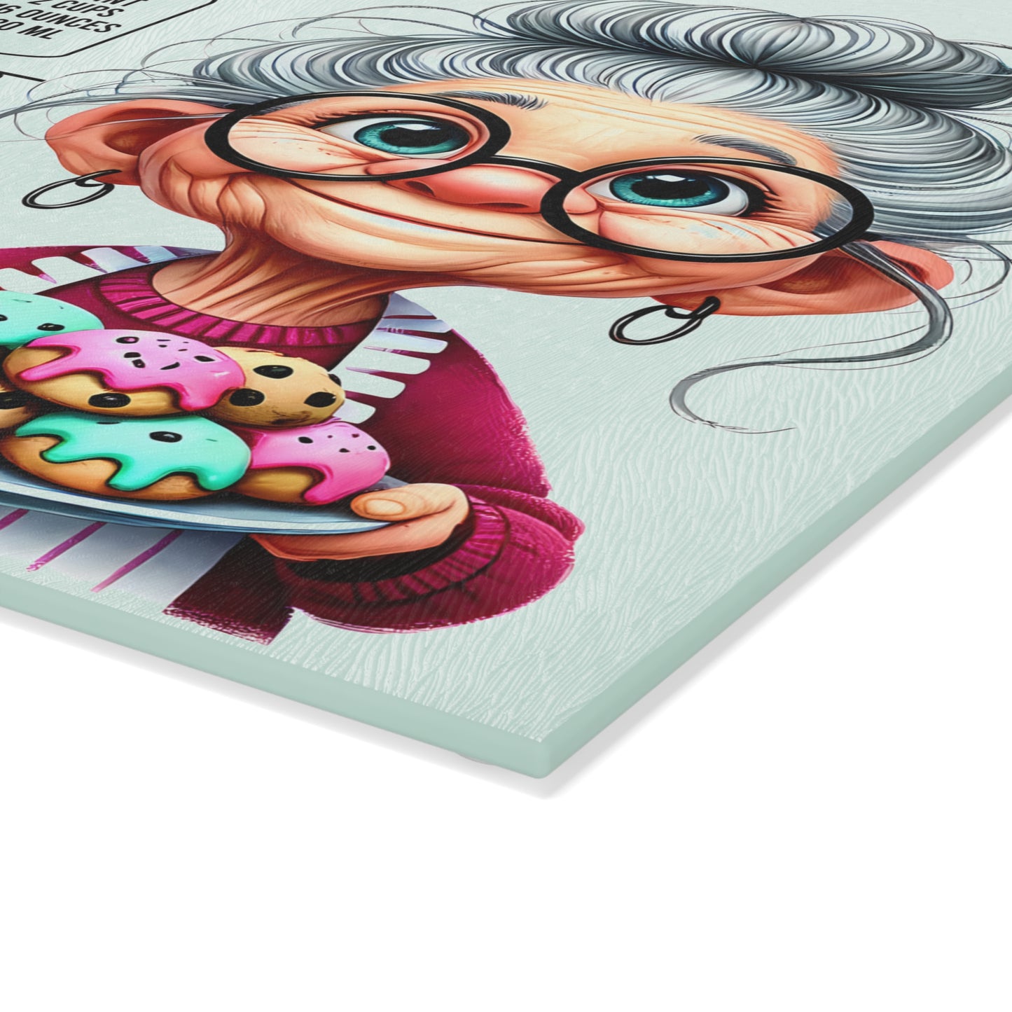Whimsical Grandma Cooking Glass Cutting Board, Kitchen Decor, Gifts for Bakers, Funny Home Decor, Housewarming Gift