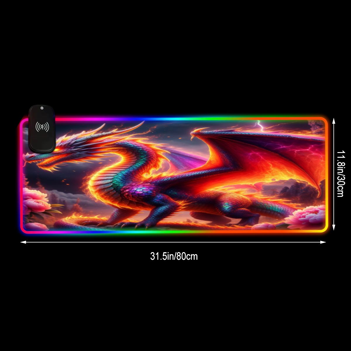 Fire Dragon Wireless Charging RGB Mouse Pad (8:3)
