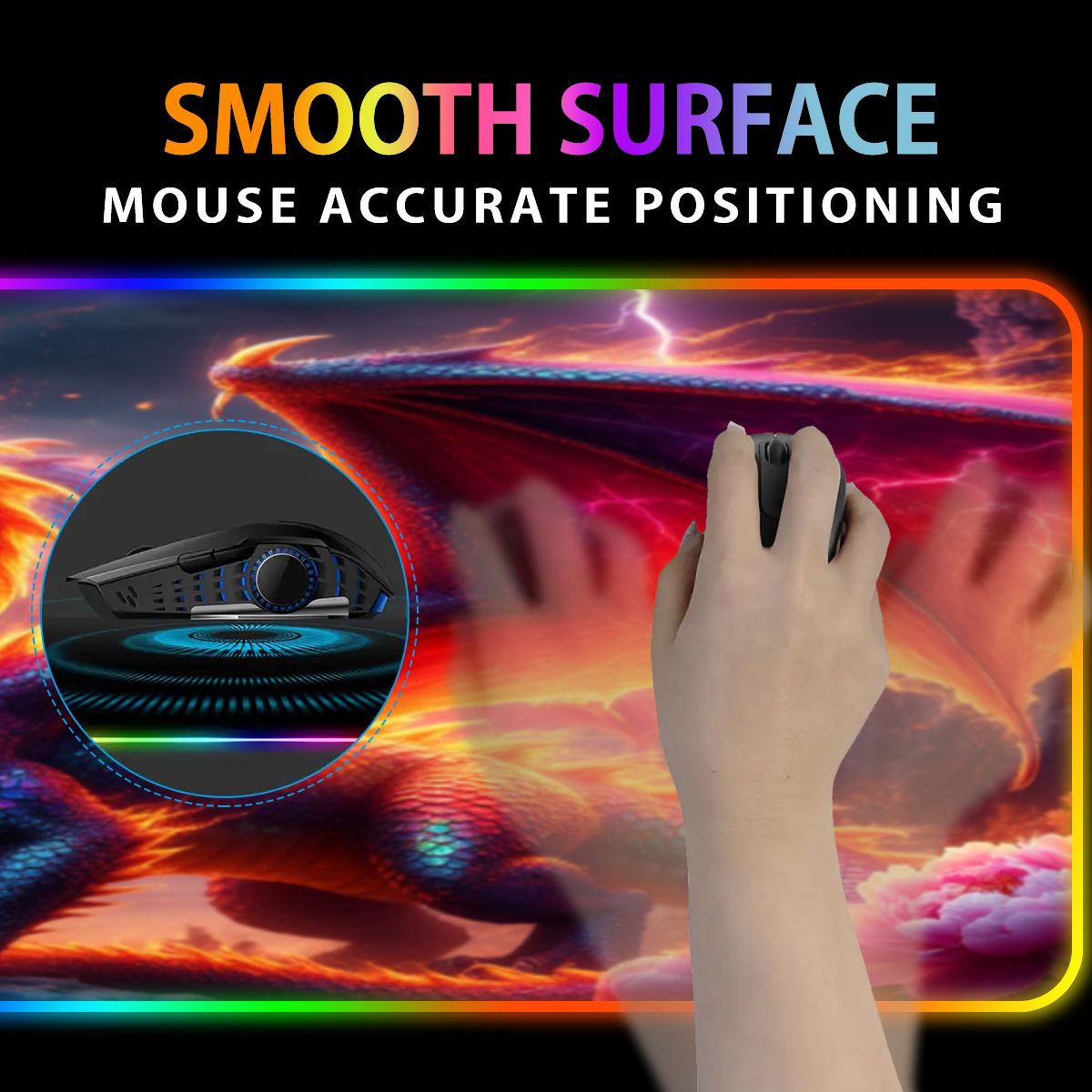 Fire Dragon Wireless Charging RGB Mouse Pad (8:3)