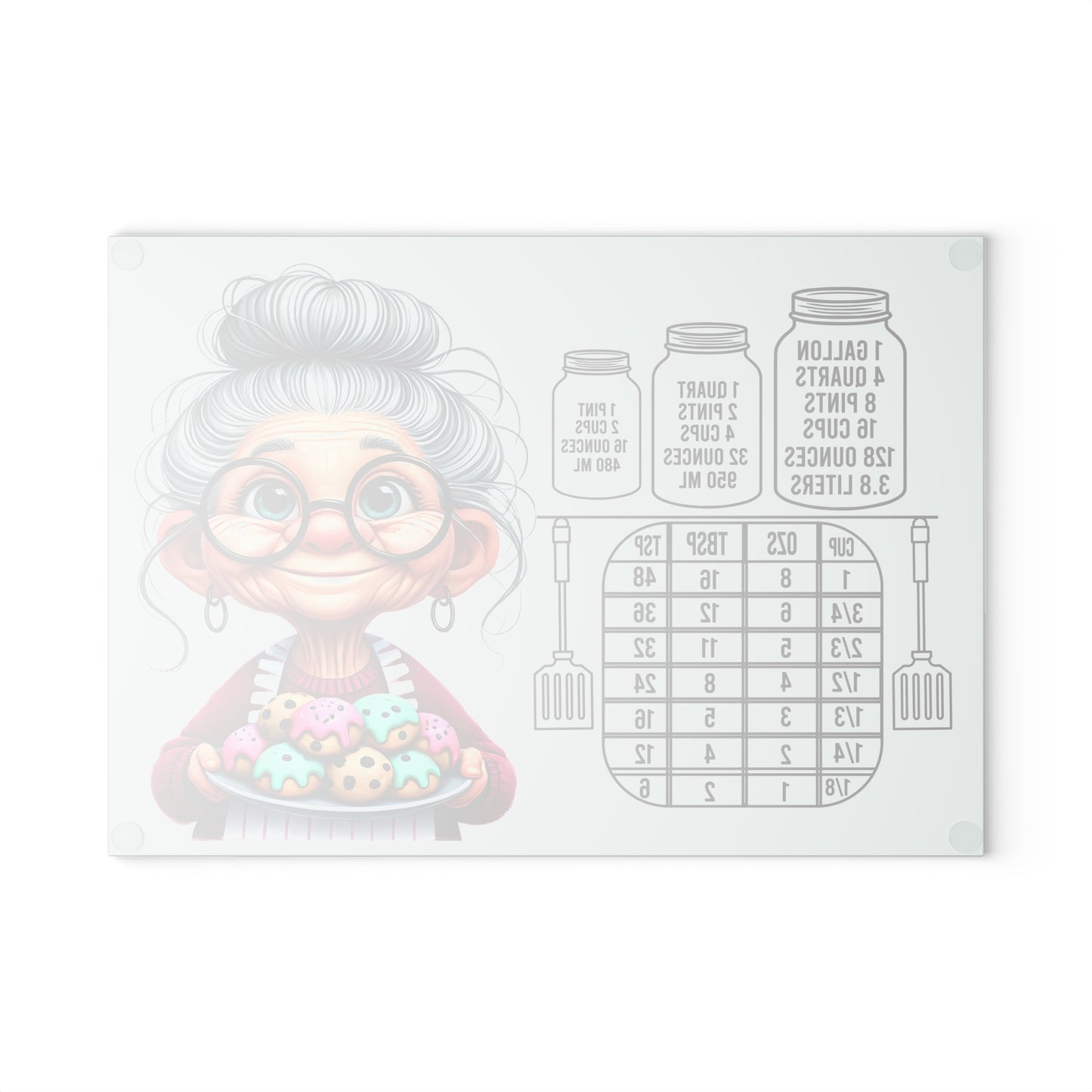 Whimsical Grandma Cooking Glass Cutting Board, Kitchen Decor, Gifts for Bakers, Funny Home Decor, Housewarming Gift