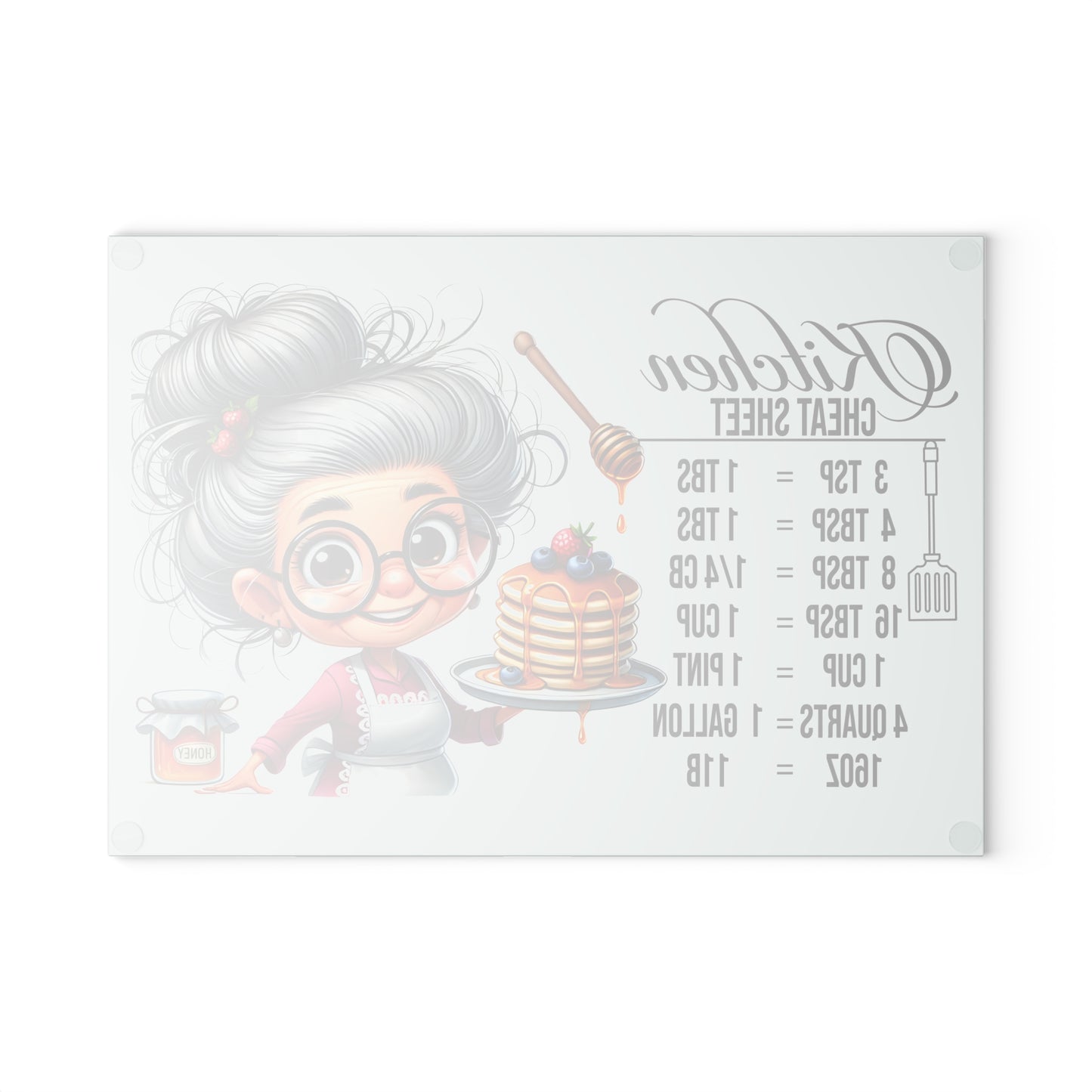 Charming Grandma Kitchen Cutting Board, Kitchen Decor, Cooking Gift, Unique Housewarming Gift, Chef Cheat Sheet Glass Board