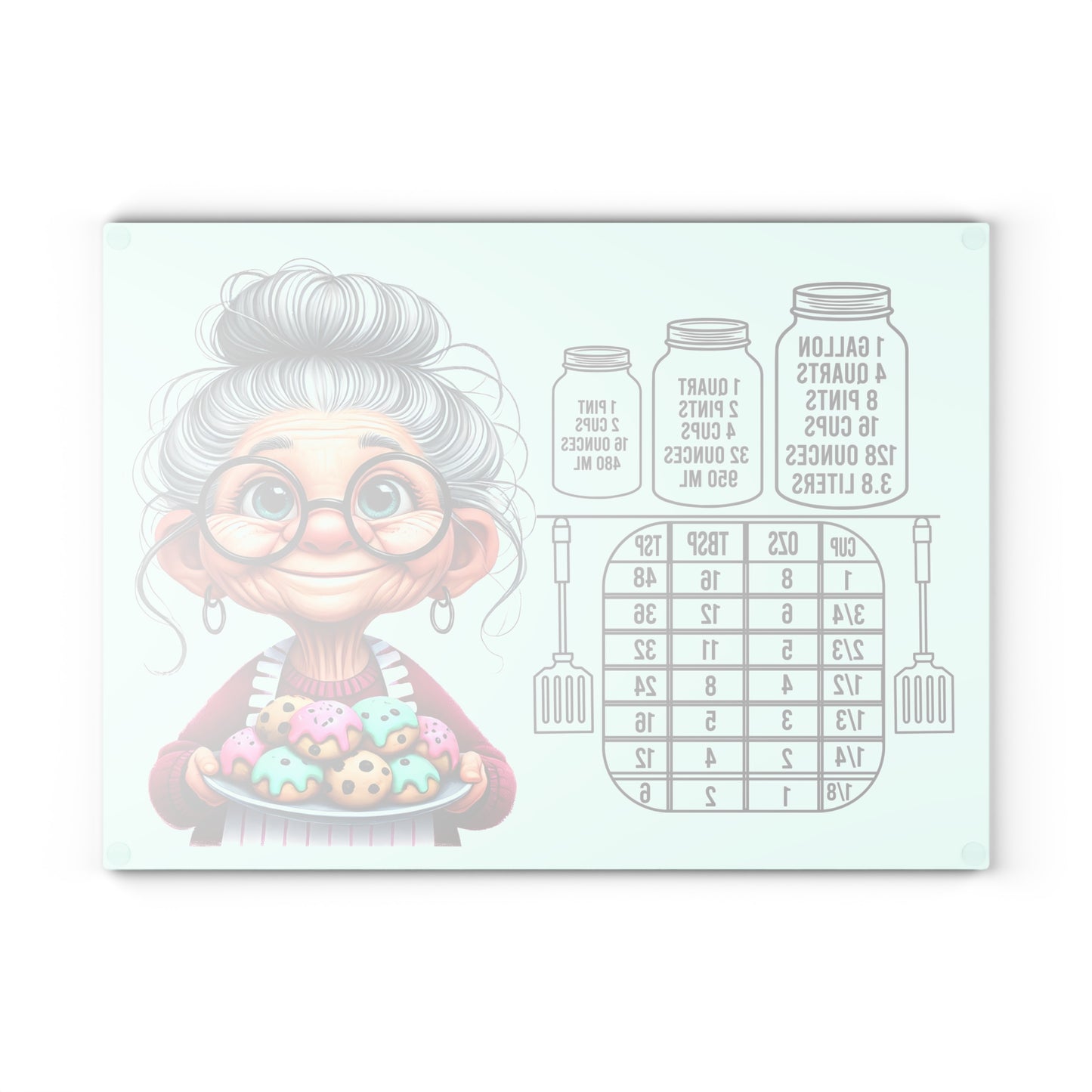 Whimsical Grandma Cooking Glass Cutting Board, Kitchen Decor, Gifts for Bakers, Funny Home Decor, Housewarming Gift