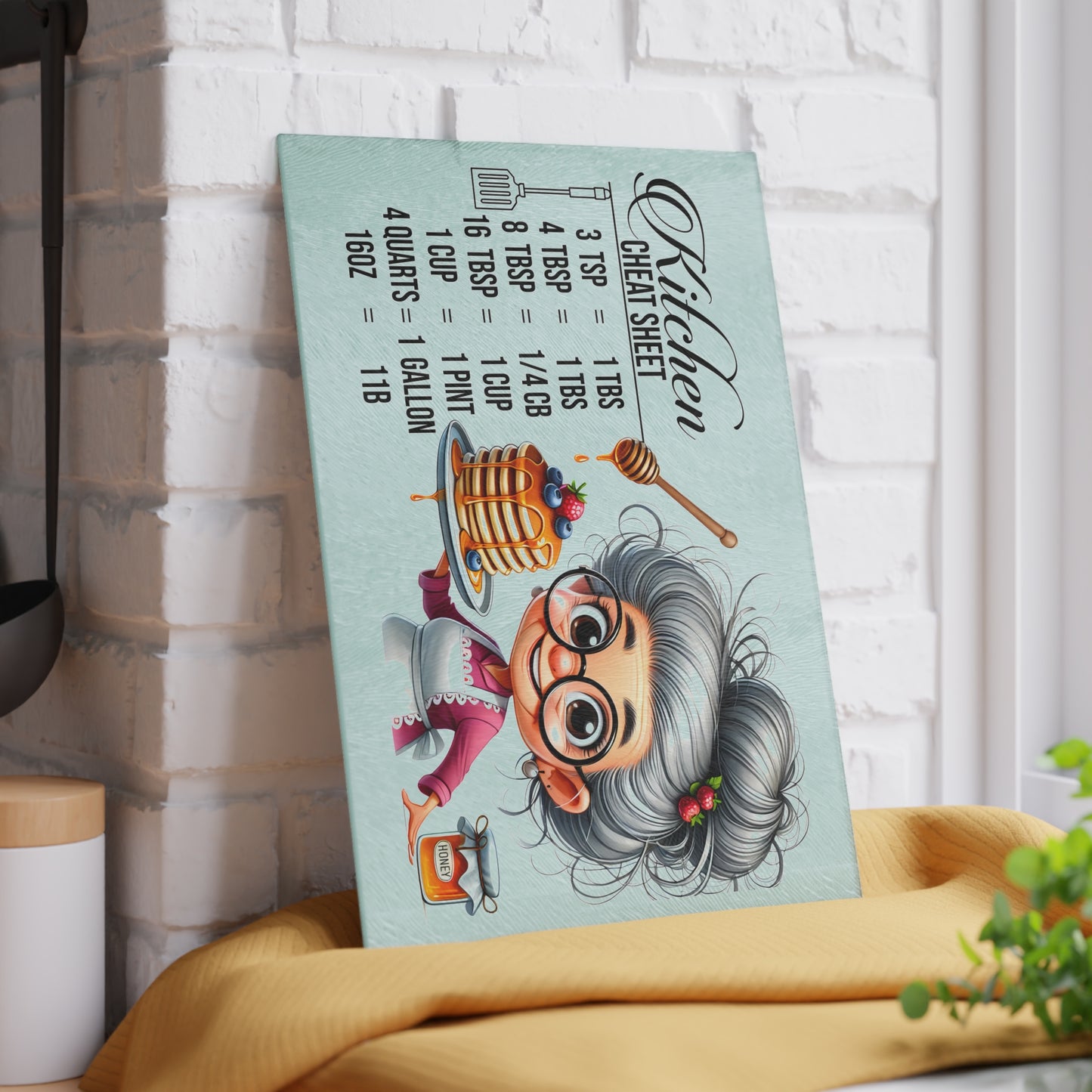 Charming Grandma Kitchen Cutting Board, Kitchen Decor, Cooking Gift, Unique Housewarming Gift, Chef Cheat Sheet Glass Board