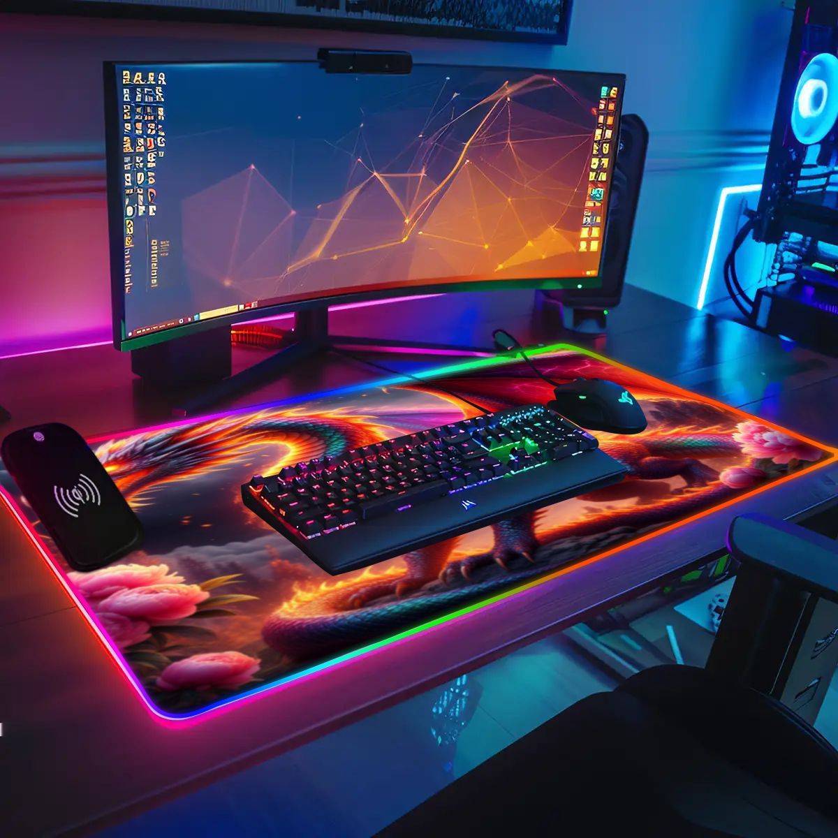 Fire Dragon Wireless Charging RGB Mouse Pad (8:3)