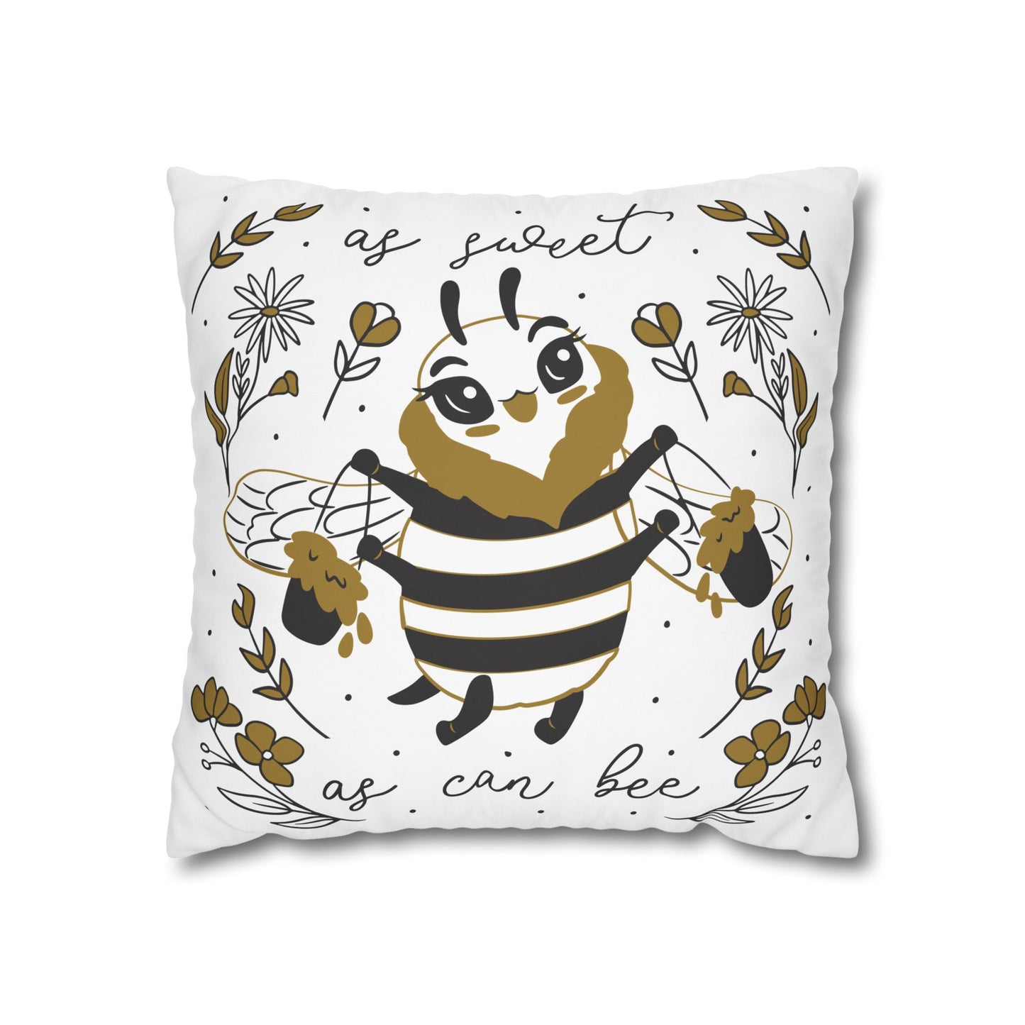 Bee-Inspired Square Pillowcase for Cozy Decor, Sweet Bee Quote Pillow, Home Cushion, Gift for Nature Lovers, Kids Room Accent