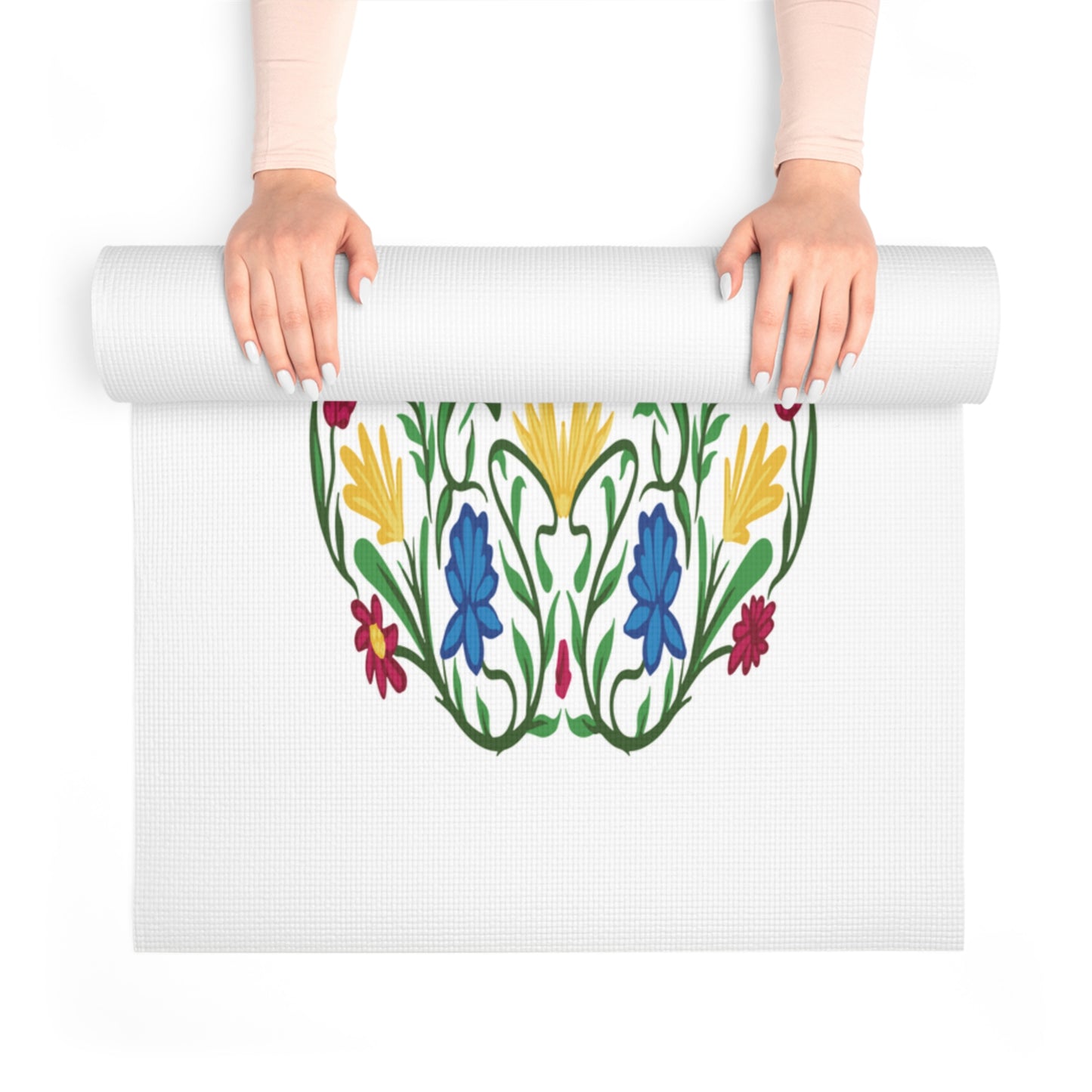 Artistic Foam Yoga Mat, Eco-Friendly Exercise Mat, Non-Slip Yoga Mat, Meditation Mat, Floral Design Yoga Gear