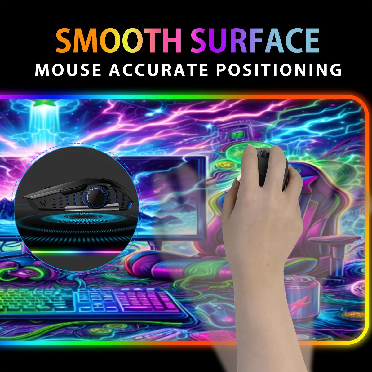 Cyber PC Gaming setup Wireless Charging RGB Mouse Pad (8:3)