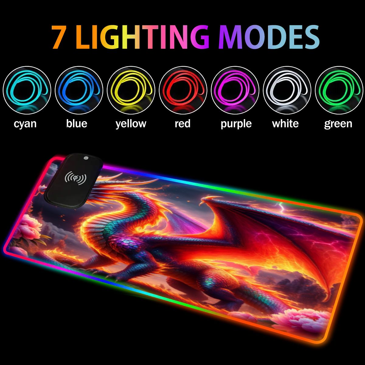 Fire Dragon Wireless Charging RGB Mouse Pad (8:3)