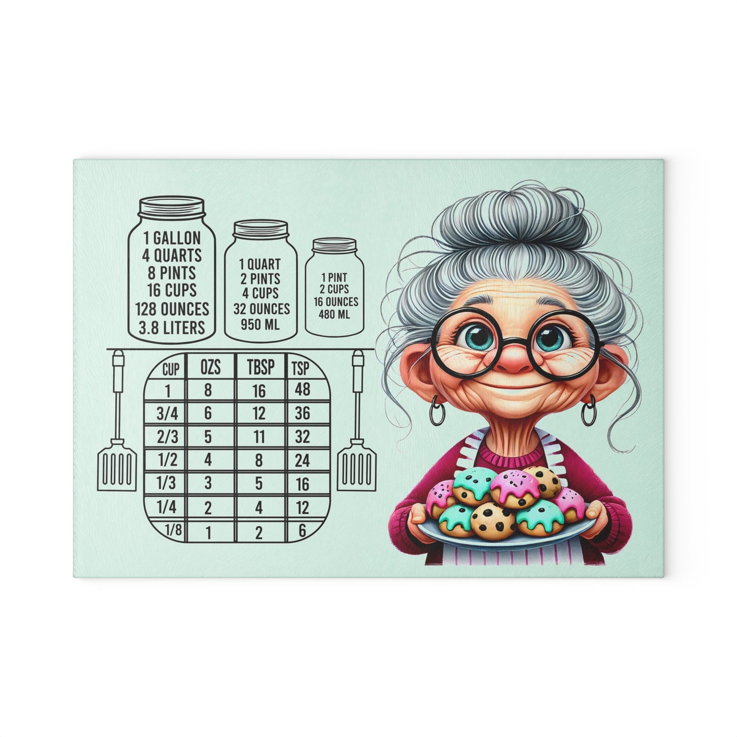 Whimsical Grandma Cooking Glass Cutting Board, Kitchen Decor, Gifts for Bakers, Funny Home Decor, Housewarming Gift