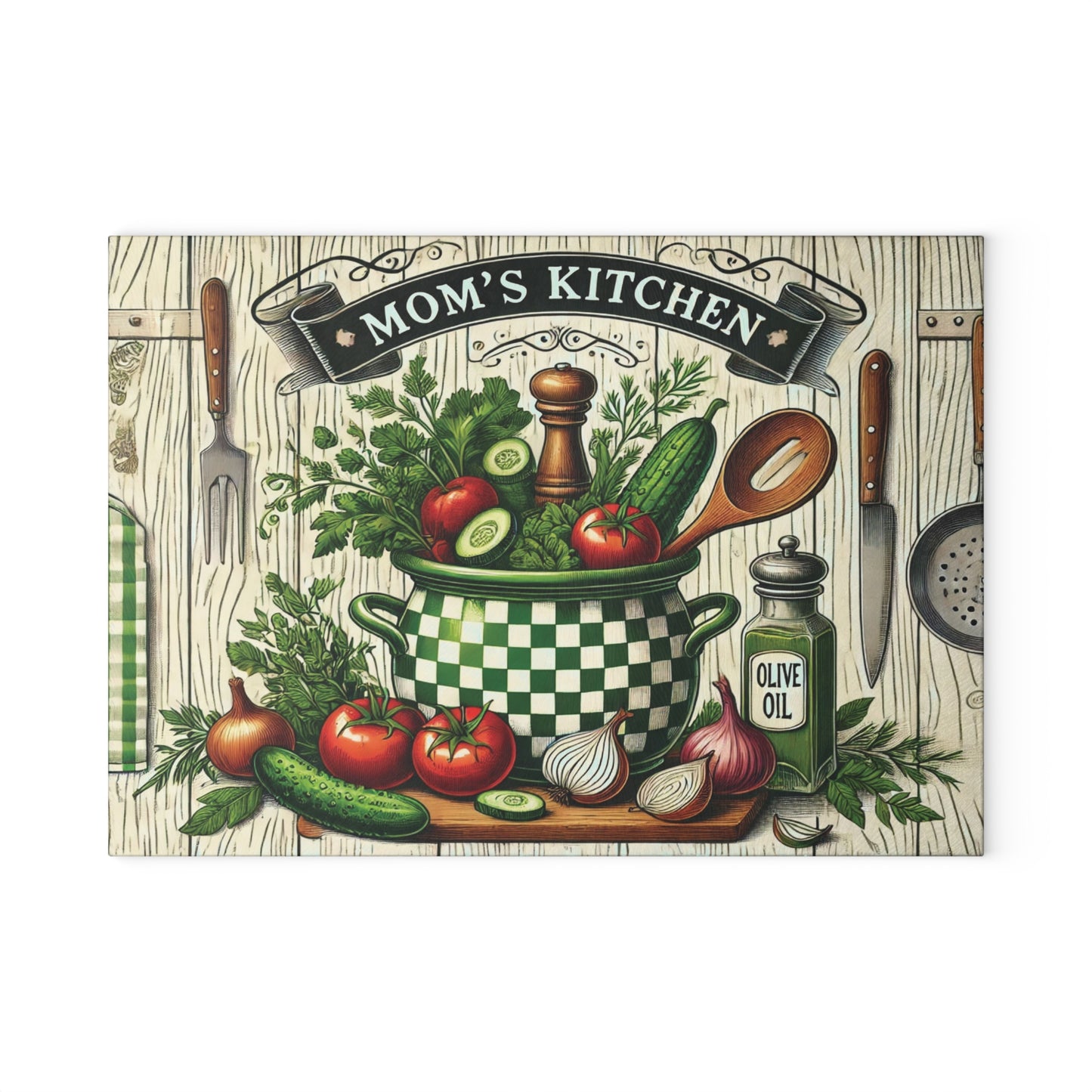 Rustic Kitchen Glass Cutting Board, Mom's Kitchen Decor, Unique Gift for Cooking Enthusiasts, Housewarming Gift, Farmhouse Kitchen