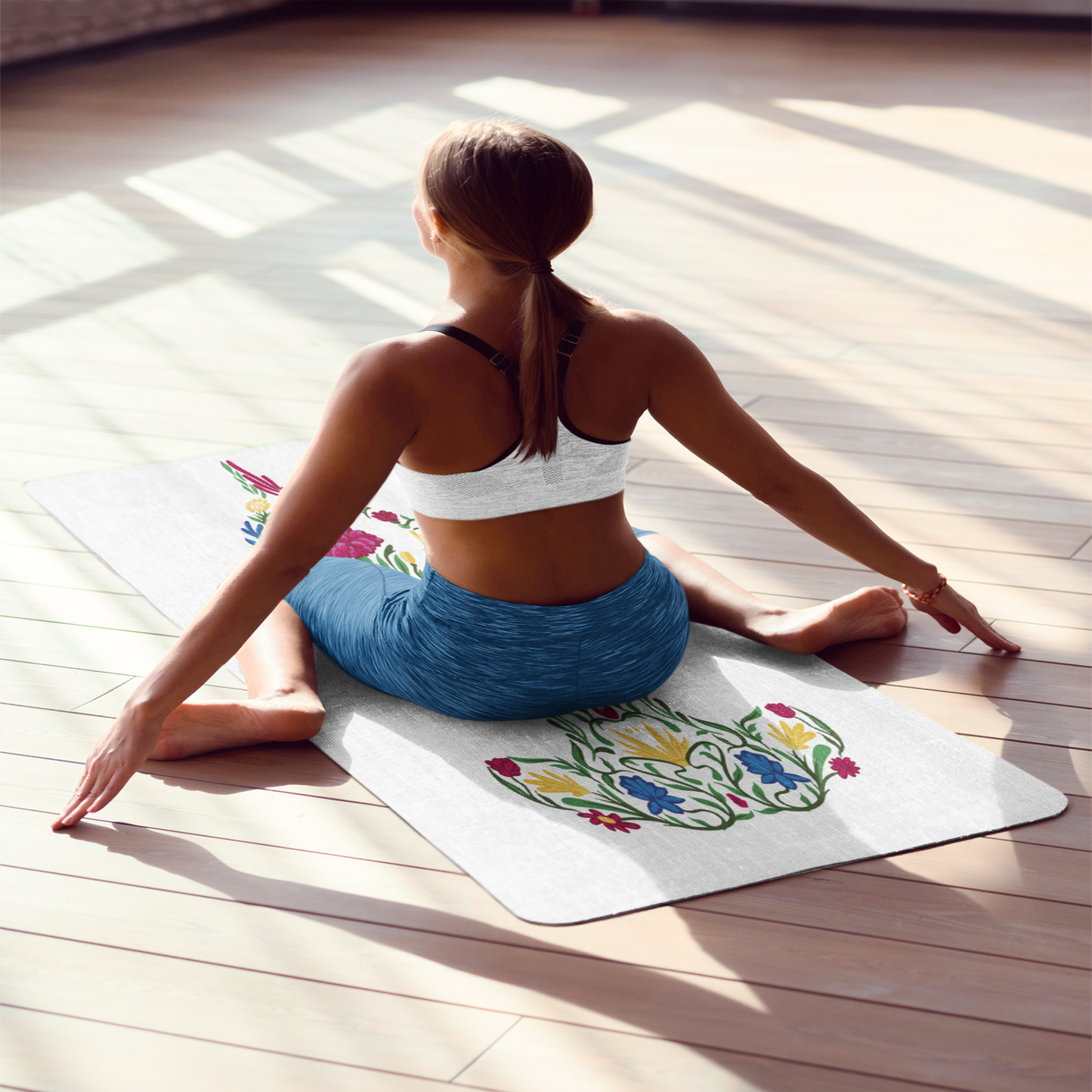 Artistic Foam Yoga Mat, Eco-Friendly Exercise Mat, Non-Slip Yoga Mat, Meditation Mat, Floral Design Yoga Gear