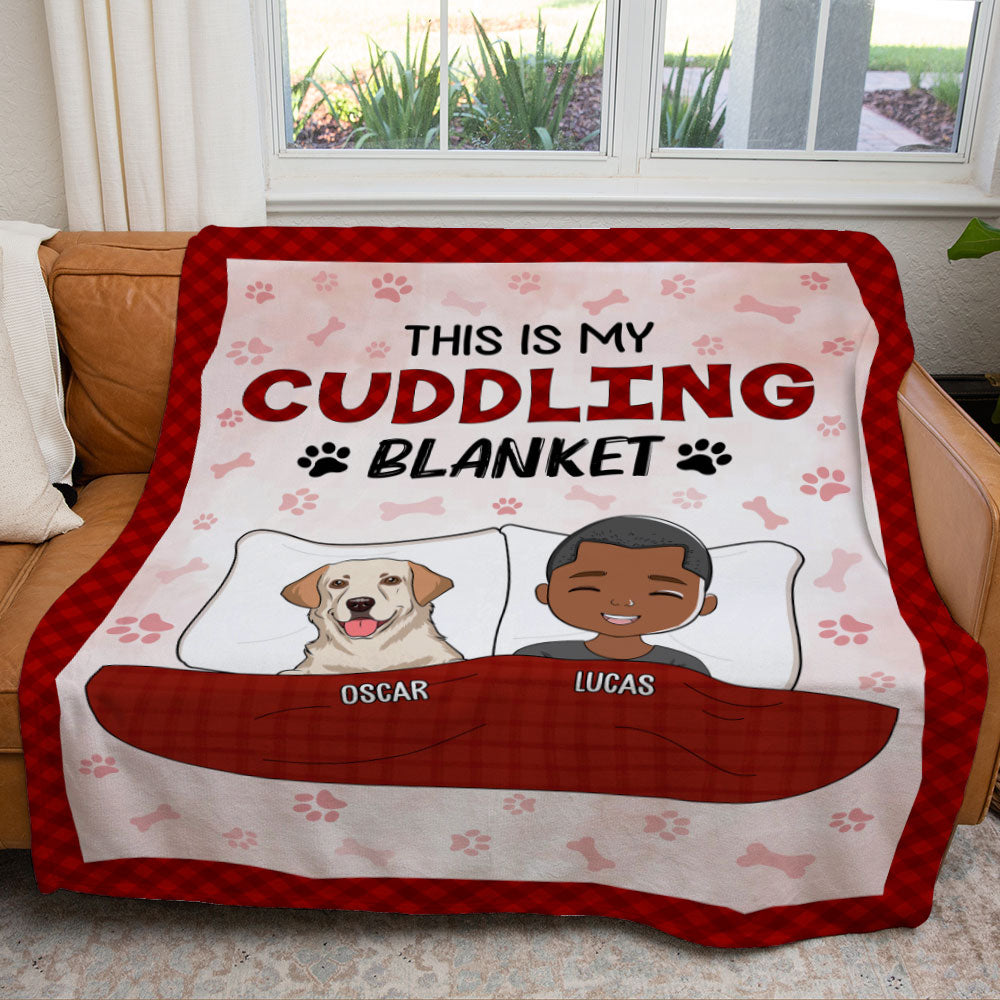 Personalized Cuddling Blanket with Custom Design for Pet Lovers - Fleece Blanket with Dog and Person Illustration