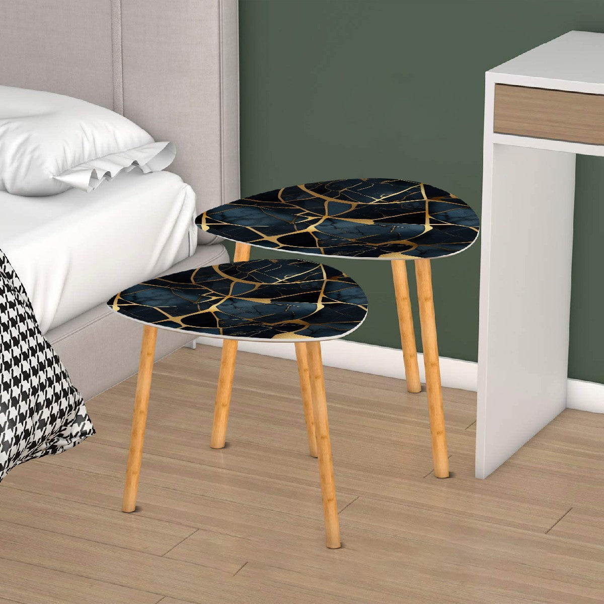 Triangle Coffee Table Set of 2 Marble pattern coffee table nesting set