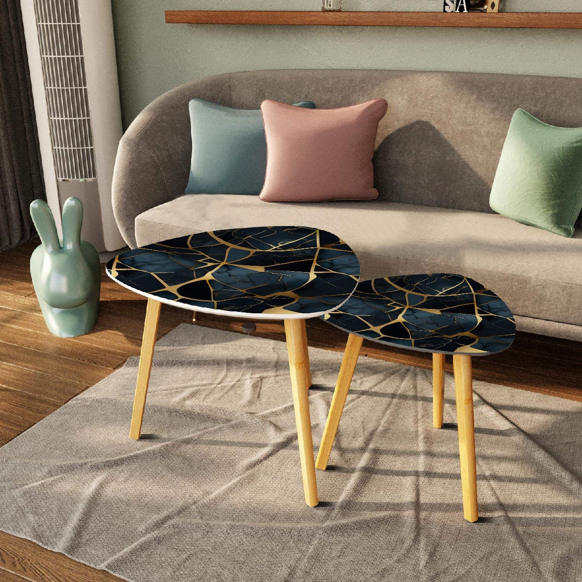 Triangle Coffee Table Set of 2 Marble pattern coffee table nesting set