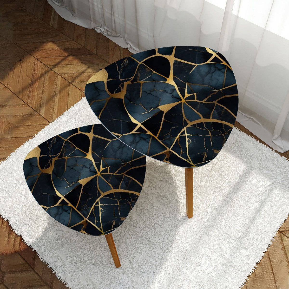 Triangle Coffee Table Set of 2 Marble pattern coffee table nesting set