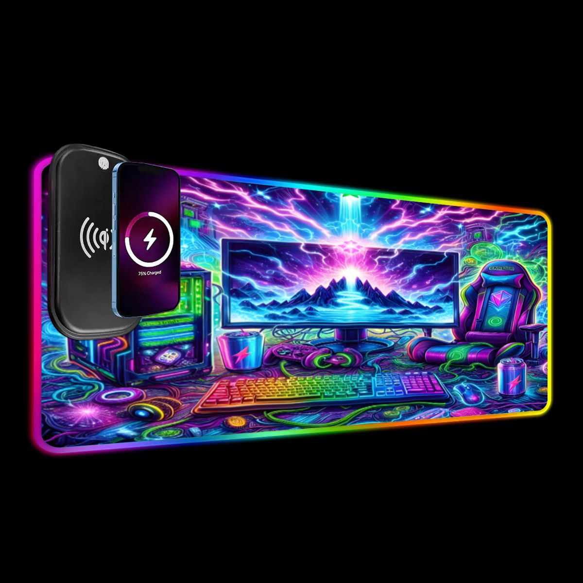 Cyber PC Gaming setup Wireless Charging RGB Mouse Pad (8:3)