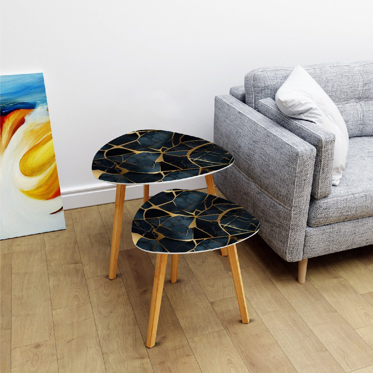 Triangle Coffee Table Set of 2 Marble pattern coffee table nesting set