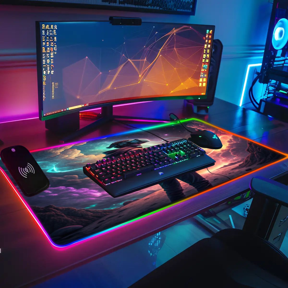 VR Gamer Wireless Charging RGB Mouse Pad (8:3)