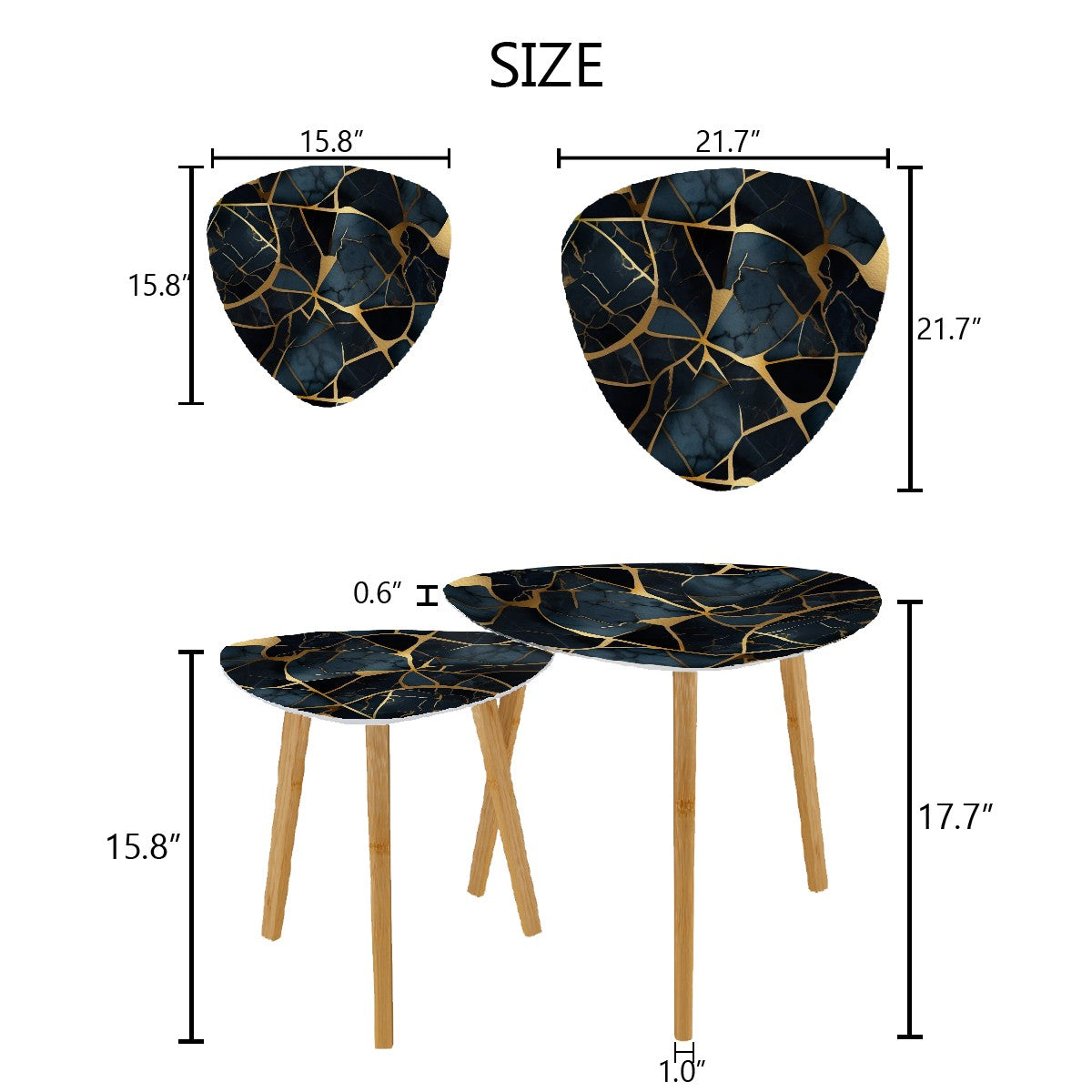 Triangle Coffee Table Set of 2 Marble pattern coffee table nesting set