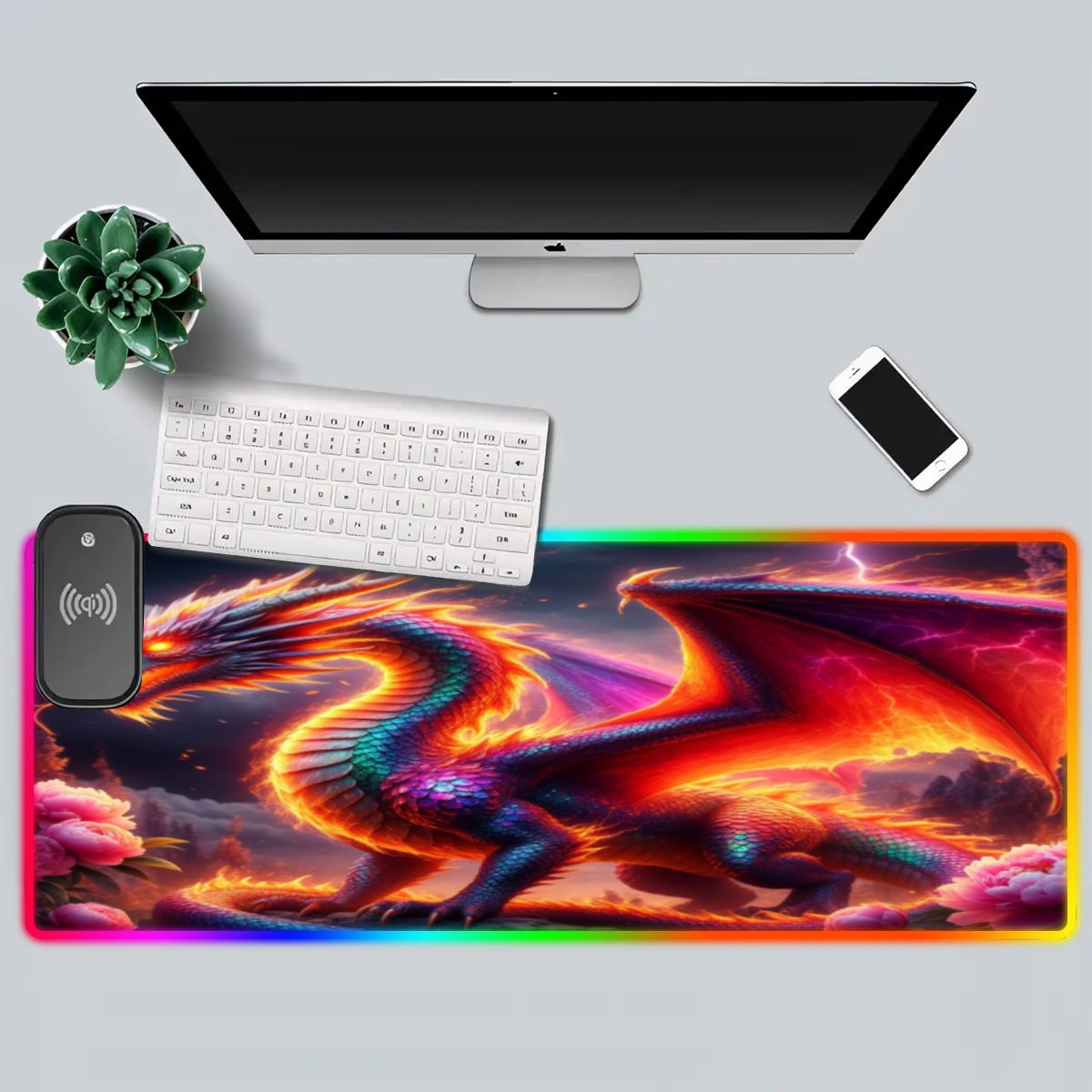 Fire Dragon Wireless Charging RGB Mouse Pad (8:3)