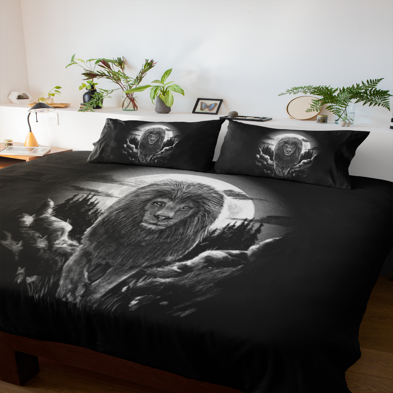 Lion & Moon Bedding Set for Boys Girls Bedroom Decor Gray Lion Africa Animal