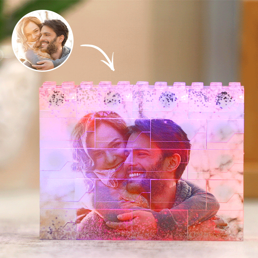 Personalized LED photo block with couple, dimmable light, custom gift for DIY lovers.