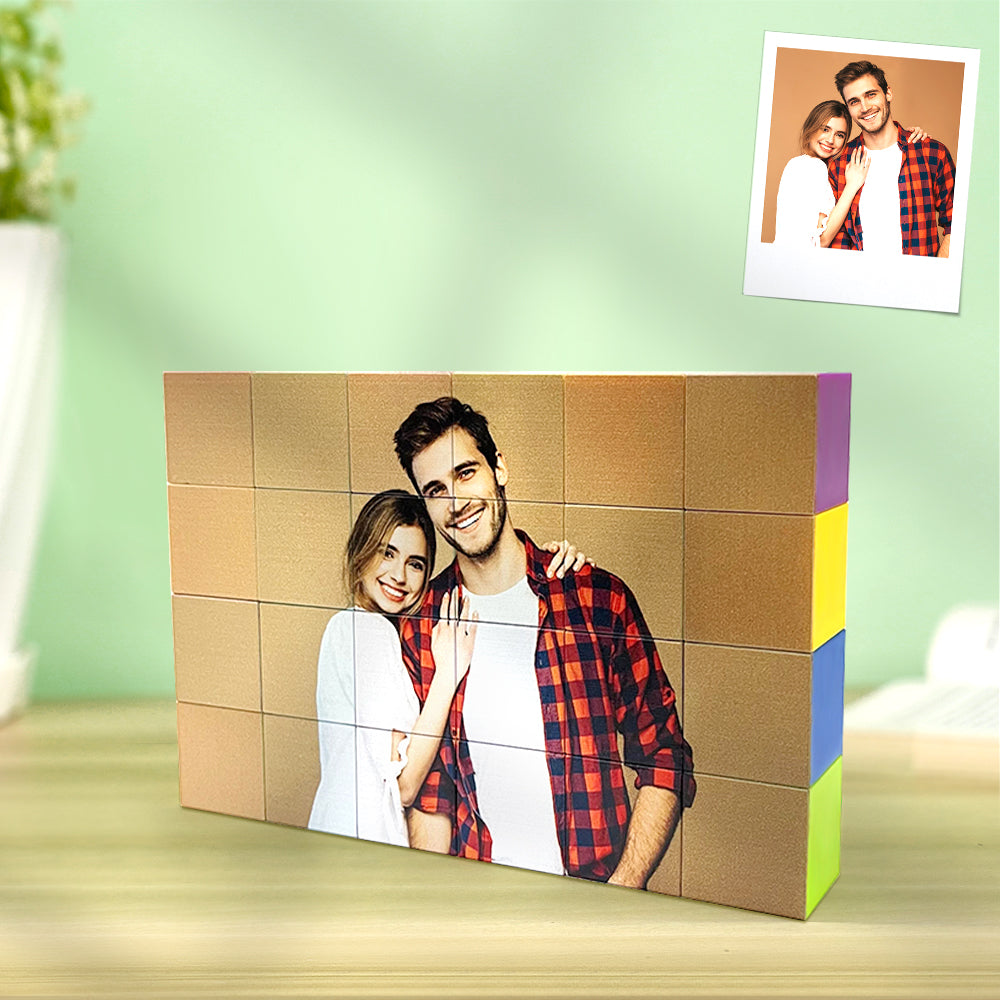 Personalized couple's photo on magnetic building blocks. UV printed, ABS+plastic+magnet, unique design.