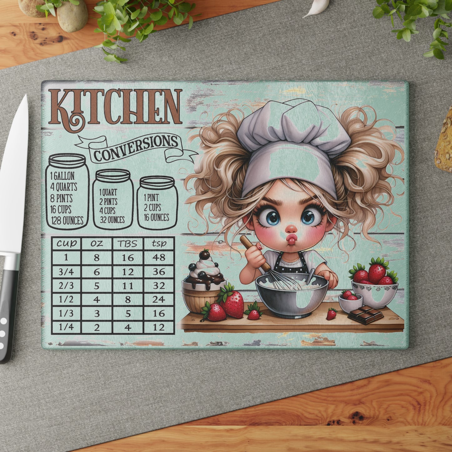 Charming Kitchen Cutting Board, Whimsical Glass Cutting Board, Kitchen Gift, Cooking Conversion Board, Fun Kitchen Decor, Unique Gift [...]