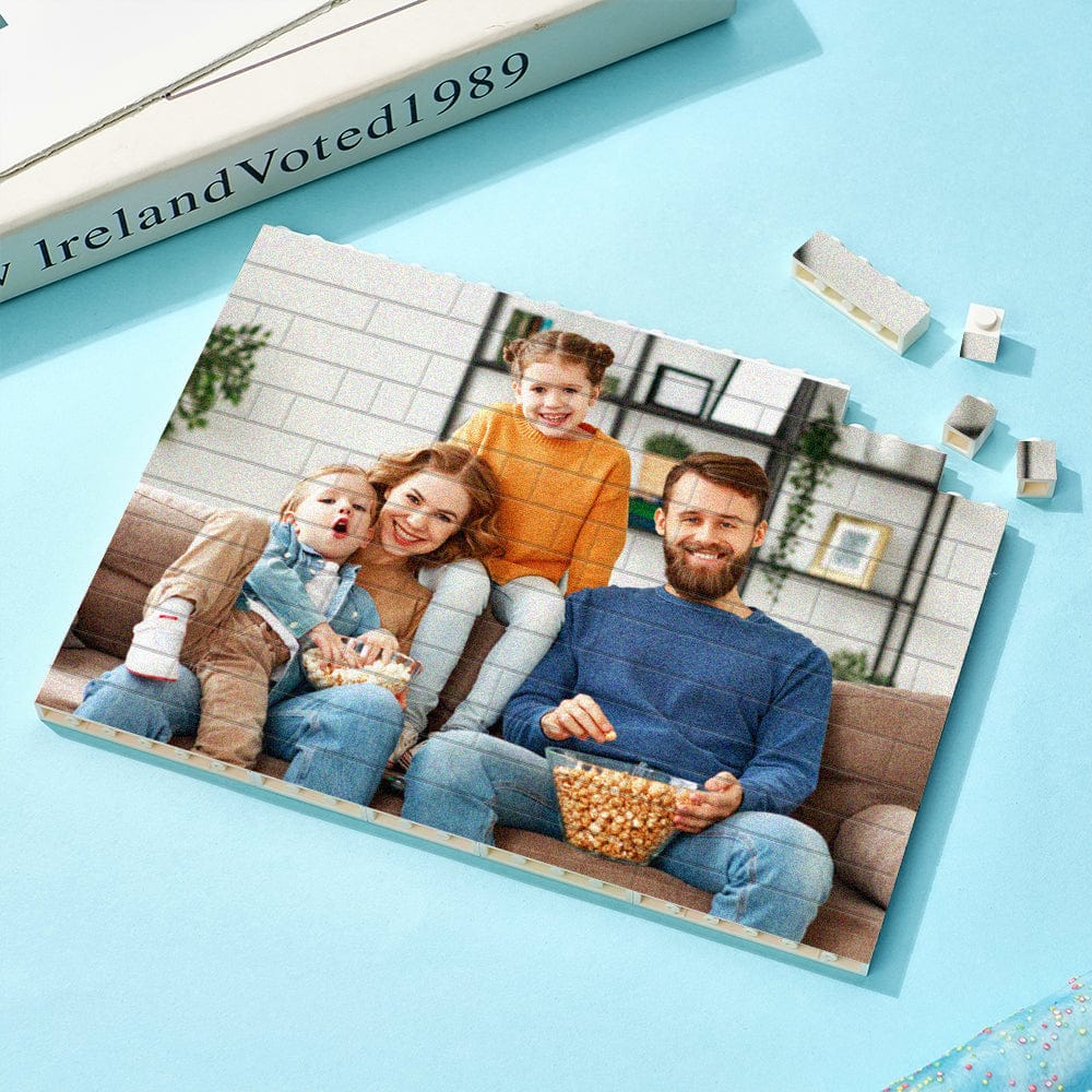 Personalized building brick photo block with family portrait, UV printed gift