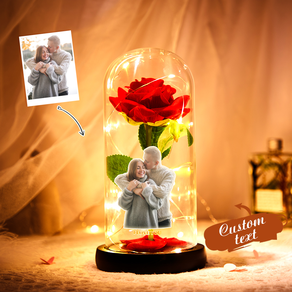 Custom Photo LED Night Light with Eternal Red Rose, a romantic gift
