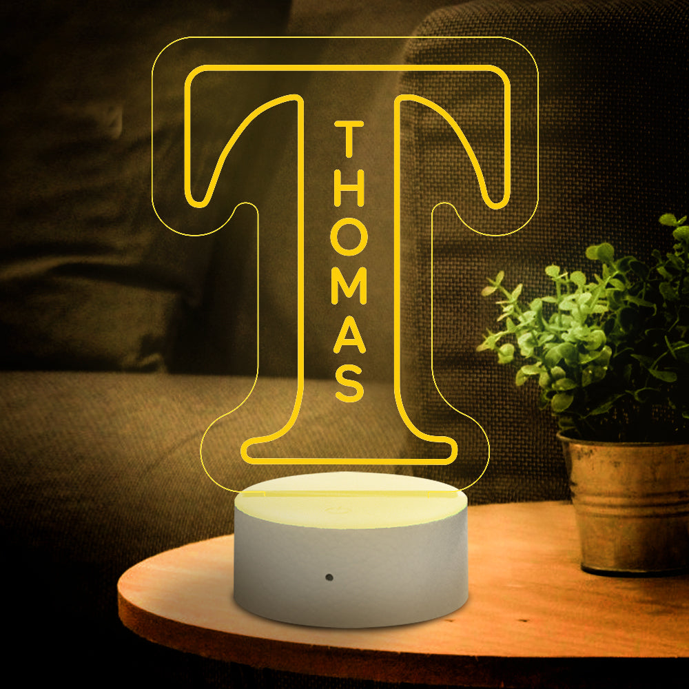 Custom 'T' LED Night Light with 'THOMAS' name, acrylic lamp, USB powered, perfect home decor gift