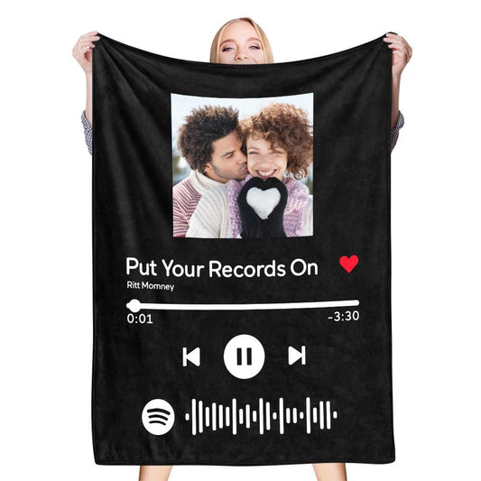 Custom Spotify code blanket with couple's photo, song lyrics and Spotify code, perfect gift