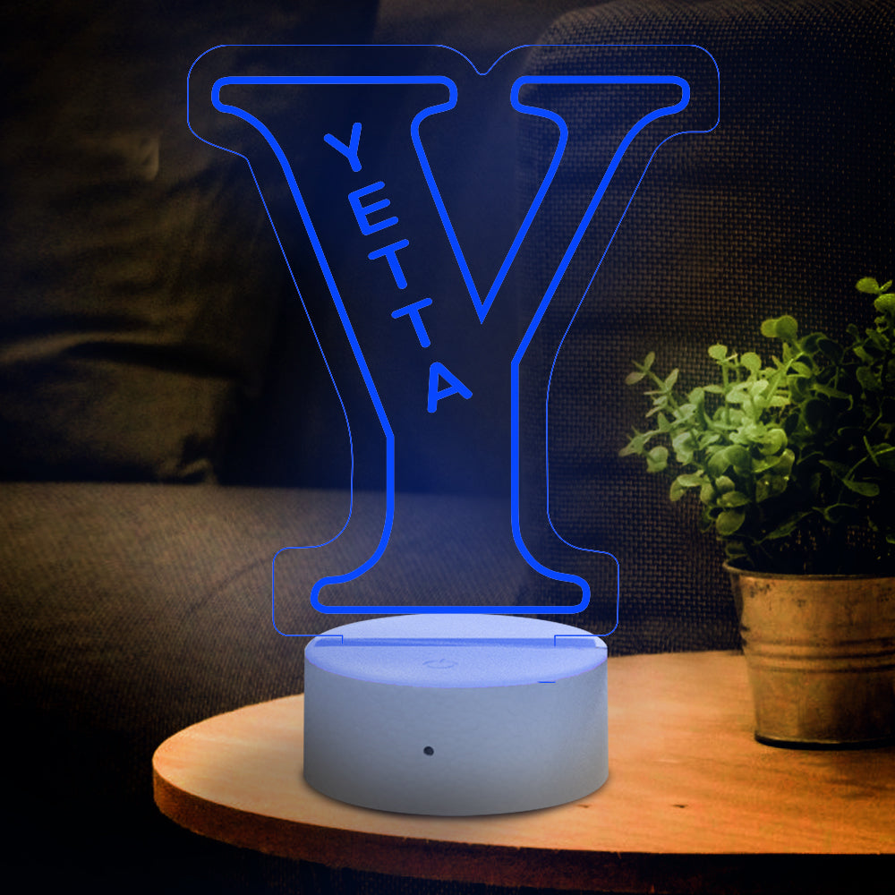 Custom 'Y' LED Night Light with 'YETA' name, Acrylic Lamp, USB Powered, Home Decor Gift