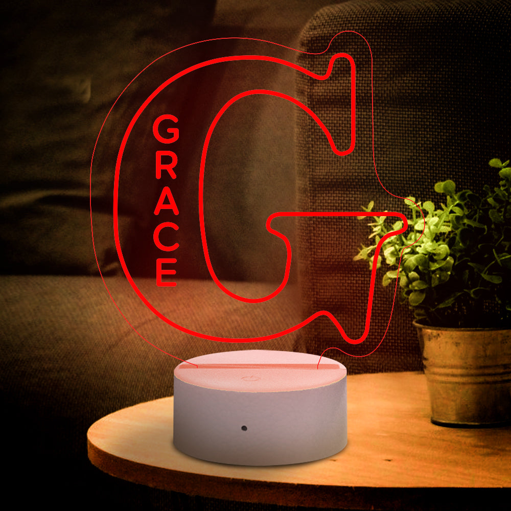 Custom "G" LED Night Light with "GRACE" Name, Acrylic Lamp, USB Powered, Home Decor Gift