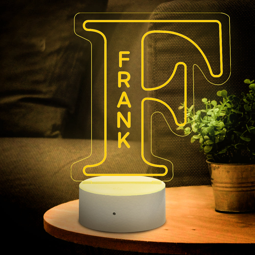 Custom "F" LED Night Light with "FRANK" Name, Acrylic Lamp, USB Powered, Home Decor Gift