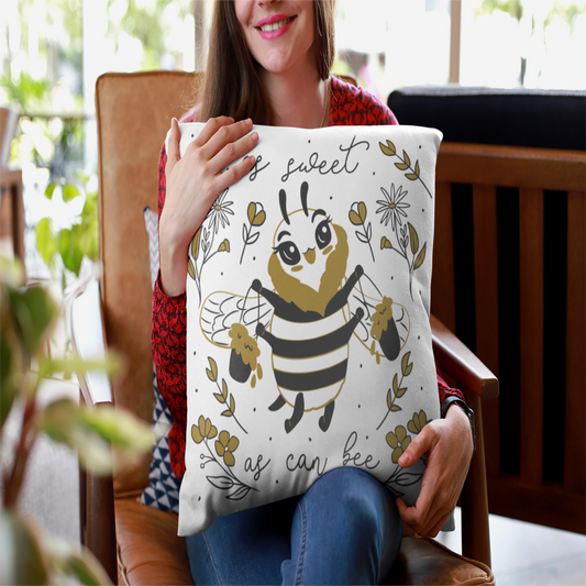 Bee-Inspired Square Pillowcase for Cozy Decor, Sweet Bee Quote Pillow, Home Cushion, Gift for Nature Lovers, Kids Room Accent