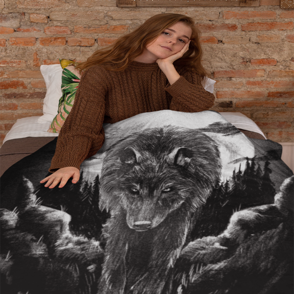 Cozy Wolf Sherpa Fleece Blanket, Warm Throw for Camping, Home Decor, Gift for Nature Lovers, Bed and Couch Blanket