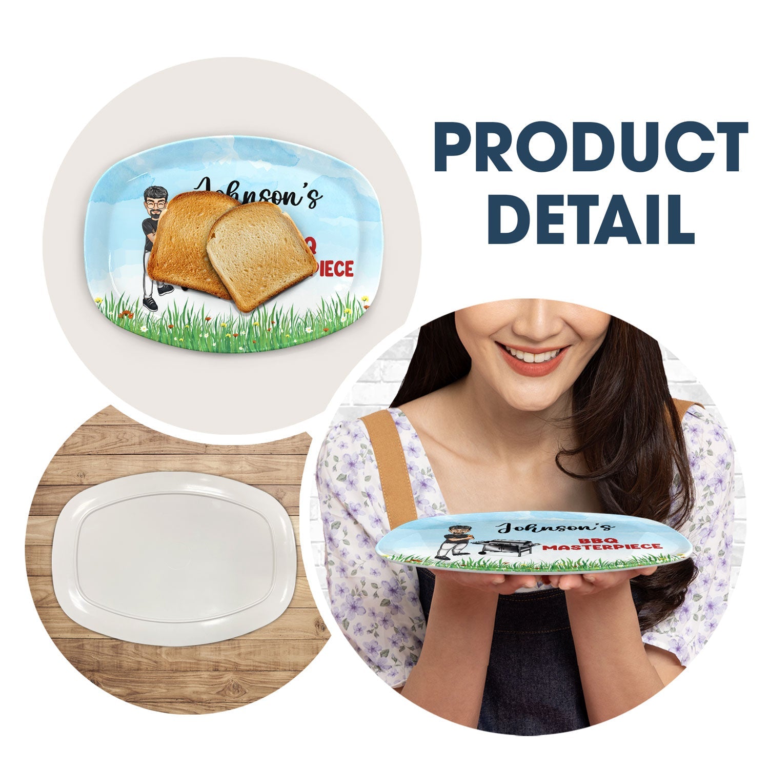 Custom BBQ Grilling Platter detail, BPA-Free plastic, personalized BBQ gift