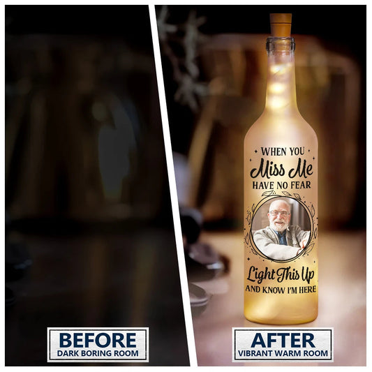 Custom Photo A Star In The Heavens bottle light - Before/After, glowing, personalized glass bottle design