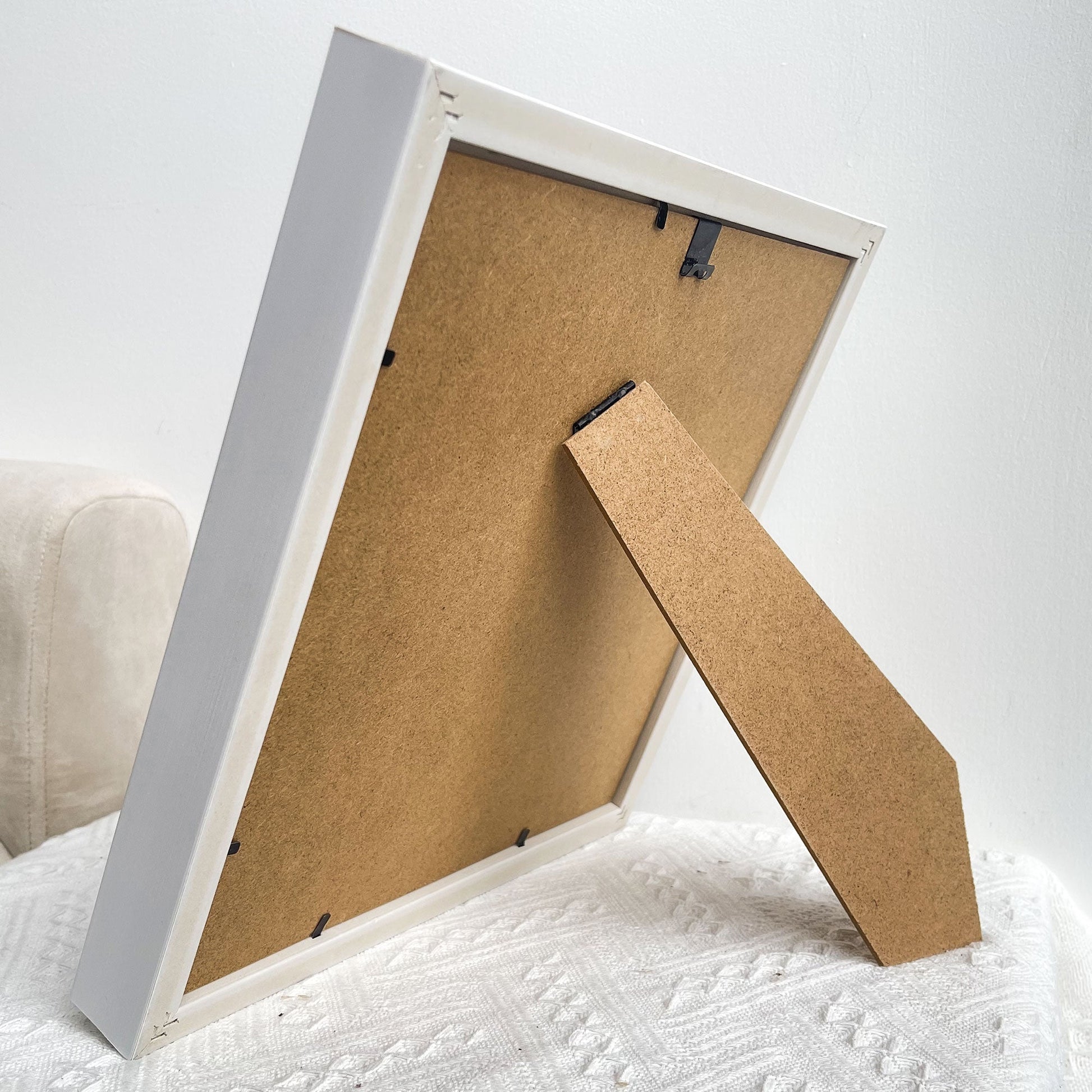 White MDF frame shadow box with easel stand, perfect for displaying custom family keepsakes