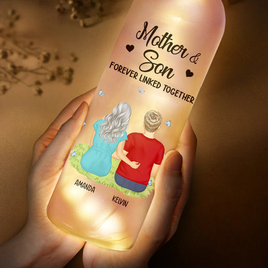 Mother & Son Forever Linked Together Bottle Light - Frosted Glass