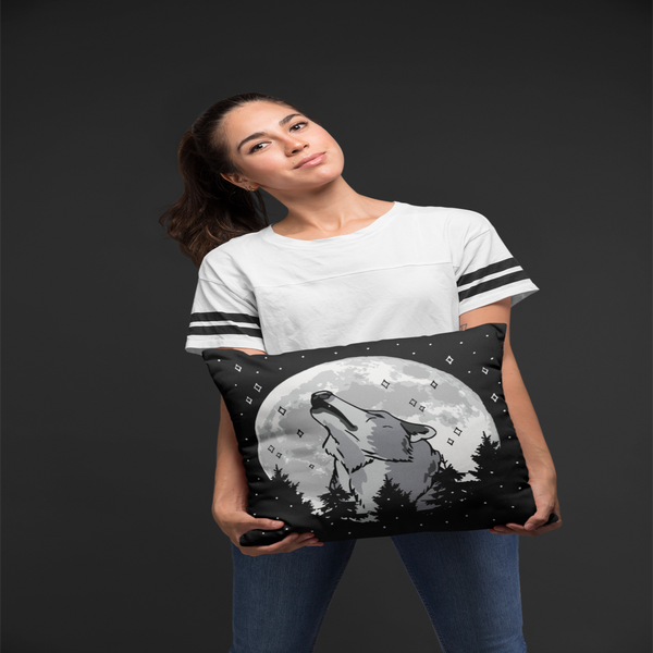 Wolf Howling Faux Suede Pillow, Cozy Home Decor, Rustic Accent Pillow, Gift for Nature Lovers, Moonlit Forest Decor