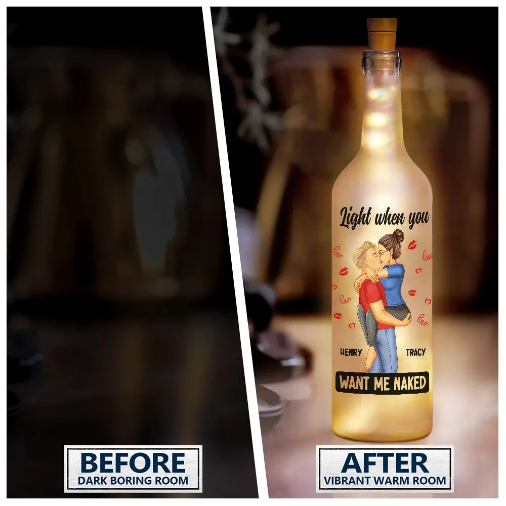 Personalized couple gift bottle light, "I Love You Everyday Always Be By Your Side" message, LED lights, frosted glass.