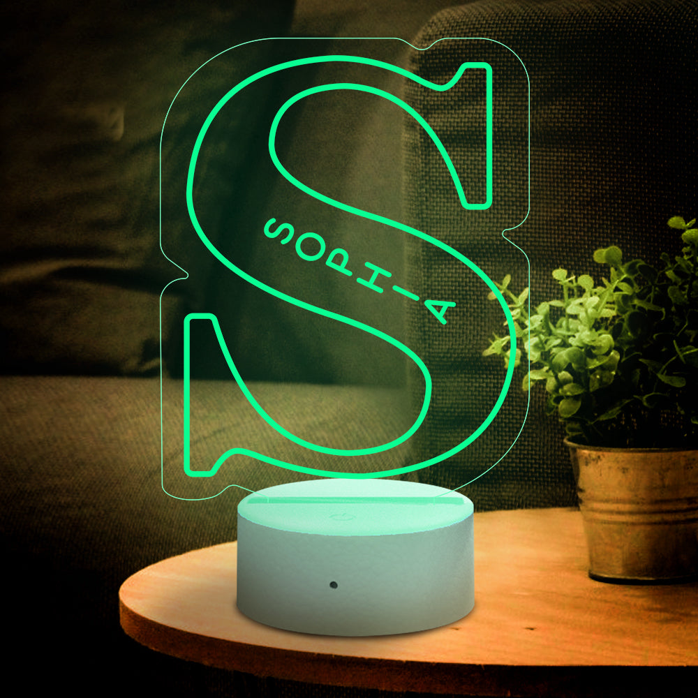 Custom "S" LED Night Light, personalized gift, acrylic lamp with name, USB powered, home decor.